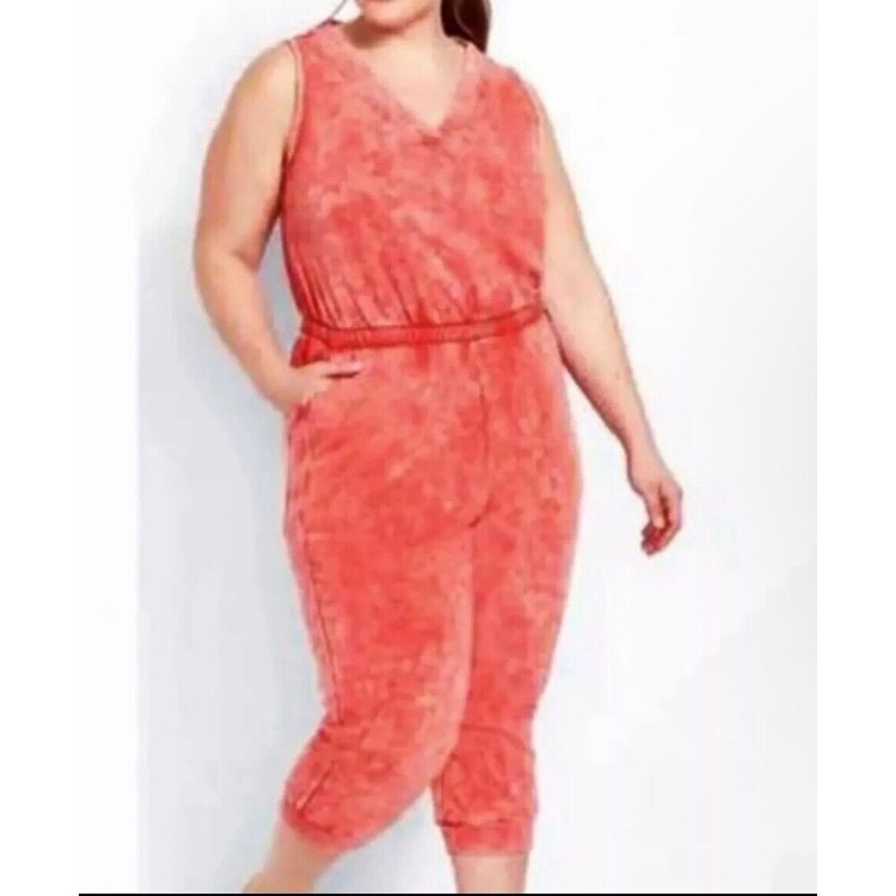 Lane Bryant Livi Sleeveless French Terry‎ Jumpsuit Red POCKETS Plus 34/36 NWT